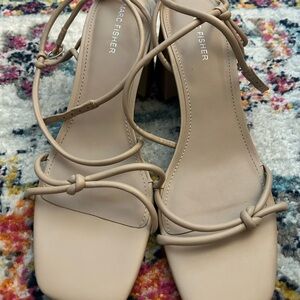 Marc Fisher Tan Strappy Heels with Knot Details